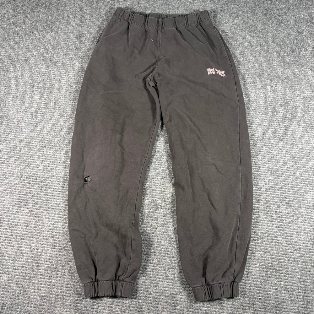 John Galt Sweatpants Womens OS Black Fair New York Graphic Joggers Distressed